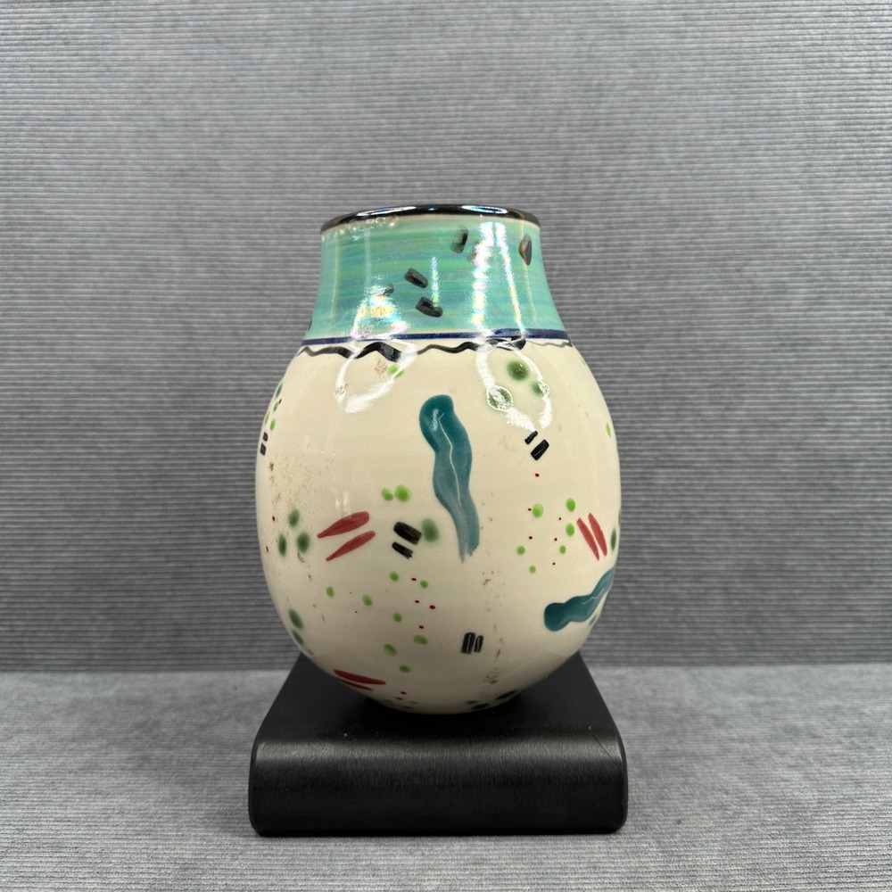 Scott McDowell NYC Studio Pottery Abstract Hand Painted Iridescent Ceramic Vase